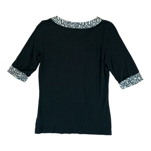 Eva & Claudi Blouse Womens Top Size Small Button Down Two Pockets Leopard Acents - Picture 5 of 5